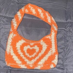 Handmade Orange and Cream Crochet Bag